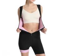 Tuta da sauna da donna con cerniera frontale nera all'esterno e rosa all'interno, gilet per la perdita di peso, gilet fitness per controllo della pancia, Esterno nero, interno rosa, XL