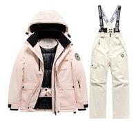 Tuta Da Sci Bambina 2 Pezzi Tute Antivento Piumino E Pantaloni Imbottiti Set Con Tasche Tuta Sci Con Cappuccio Completo Per All'Aperto Impermeabili Abbigliamento Neve