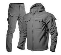 Tuta da sci da uomo, 2 pezzi, giacca tattica e pantaloni, 2 pezzi, cappotto da neve con cappuccio, per snowboard, da combattimento, comodo, antivento, per attività all'aria aperta, O grigio., L