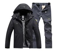 Tuta da sci da uomo in due pezzi, impermeabile, antivento, giacca e pantaloni in softshell, con tasche, per l'inverno, per escursionismo, sci, Rosa acceso, M