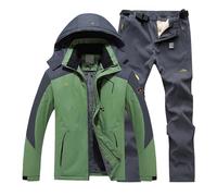 Tuta da sci da uomo in due pezzi, impermeabile, antivento, giacca e pantaloni in softshell, con tasche, per l'inverno, per escursionismo, sci, Mimetico, M