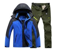 Tuta da sci da uomo in due pezzi, impermeabile, antivento, giacca e pantaloni in softshell, con tasche, per l'inverno, per escursionismo, sci, Nero , L