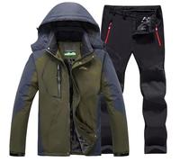 Tuta da sci da uomo in due pezzi, in pile, tinta unita, termica, alla moda, casual, antivento, impermeabile, con tasche con cerniera, per l'inverno, Blu, XL