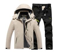 Tuta da sci da uomo, set da 2 pezzi, giacca da sci e pantaloni, con calda imbottitura, giacca softshell da neve, pantaloni da neve, set invernale e impermeabile, con cappuccio, giacca da snowboard,