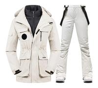 Tuta da Sci Donna Calda Tuta da Sci da Donna Invernale da Neve Piumino e Pantaloni da Esterno Impermeabile Traspirante Abbigliamento da Snowboard Femminile Abiti da Sci((off-White White) Set,Asian S)