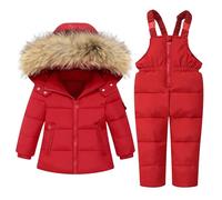 Tuta da Sci per Bambini Ragazzi Completo Intero Caldo da Neve 2 Pezzi Giacca con Cappuccio Pellicia + Salopette da Neve Bambina Completi Snowsuit Intera Bambino Elegante Tuta da Neve Sportiva