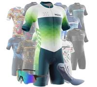 Tuta da Triathlon a Maniche Corte da Uomo,Ciclismo Body Skinsuit All'aperto Sportswear Abbigliamento Triathlon per Nuoto/Corsa/Ciclismo+Polarizzati Occhiali da Ciclismo... (Typ-10,L)