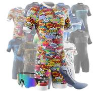 Tuta da Triathlon a Maniche Corte da Uomo,Ciclismo Body Skinsuit All'aperto Sportswear Abbigliamento Triathlon per Nuoto/Corsa/Ciclismo+Polarizzati Occhiali da Ciclismo... (Typ-6,L)