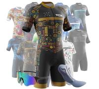 Tuta da Triathlon a Maniche Corte da Uomo,Ciclismo Body Skinsuit All'aperto Sportswear Abbigliamento Triathlon per Nuoto/Corsa/Ciclismo+Polarizzati Occhiali da Ciclismo... (Typ-12,XXL)