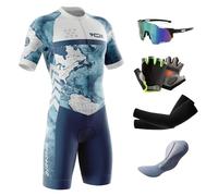 Tuta da Triathlon a Maniche Corte da Uomo,Ciclismo Body Skinsuit All'aperto Sportswear Abbigliamento Triathlon per Nuoto/Corsa/Ciclismo+Polarizzati Occhiali da Ciclismo... (Typ-11,M)