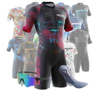 Tuta da Triathlon a Maniche Corte da Uomo,Ciclismo Body Skinsuit All'aperto Sportswear Abbigliamento Triathlon per Nuoto/Corsa/Ciclismo+Polarizzati Occhiali da Ciclismo... (Typ-7,L)