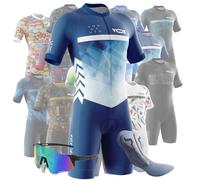 Tuta da Triathlon a Maniche Corte da Uomo,Ciclismo Body Skinsuit All'aperto Sportswear Abbigliamento Triathlon per Nuoto/Corsa/Ciclismo+Polarizzati Occhiali da Ciclismo... (Typ-8,XXL)