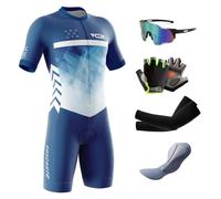 Tuta da Triathlon a Maniche Corte da Uomo,Ciclismo Body Skinsuit All'aperto Sportswear Abbigliamento Triathlon per Nuoto/Corsa/Ciclismo+Polarizzati Occhiali da Ciclismo... (Typ-8,XL)