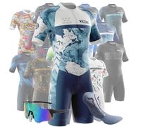 Tuta da Triathlon a Maniche Corte da Uomo,Ciclismo Body Skinsuit All'aperto Sportswear Abbigliamento Triathlon per Nuoto/Corsa/Ciclismo+Polarizzati Occhiali da Ciclismo... (Typ-11,XXL)