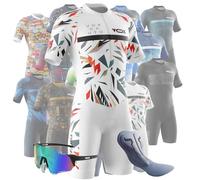 Tuta da Triathlon a Maniche Corte da Uomo,Ciclismo Body Skinsuit All'aperto Sportswear Abbigliamento Triathlon per Nuoto/Corsa/Ciclismo+Polarizzati Occhiali da Ciclismo... (Typ-1,S)