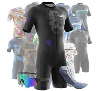 Tuta da Triathlon a Maniche Corte da Uomo,Ciclismo Body Skinsuit All'aperto Sportswear Abbigliamento Triathlon per Nuoto/Corsa/Ciclismo+Polarizzati Occhiali da Ciclismo... (Typ-13,M)