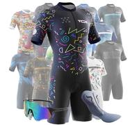 Tuta da Triathlon a Maniche Corte da Uomo,Ciclismo Body Skinsuit All'aperto Sportswear Abbigliamento Triathlon per Nuoto/Corsa/Ciclismo+Polarizzati Occhiali da Ciclismo... (Typ-3,XL)