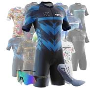 Tuta da Triathlon a Maniche Corte da Uomo,Ciclismo Body Skinsuit All'aperto Sportswear Abbigliamento Triathlon per Nuoto/Corsa/Ciclismo+Polarizzati Occhiali da Ciclismo... (Typ-2,XL)