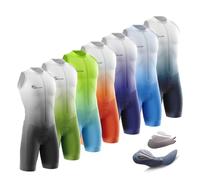 Tuta da Triathlon a Senza Maniche da Uomo, MTB Body Trisuit Cycling Skinsuit with Imbottito Professionale da Competizione per Nuoto/Corsa/Ciclismo,Monopezzo (Verde,XXL)