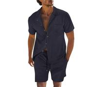 Tuta da uomo 2 pezzi estiva camicia e pantaloncini in velluto a coste Set comodi abiti da allenamento in palestra traspiranti semplici alla moda tuta atletica set casual tute Co Ord Outfits 1, Marina