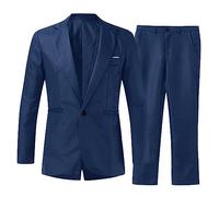 Tuta da uomo, 2 pezzi, slim fit, business, set moderno da uomo, giacca e pantaloni per matrimonio, vestibilità stretta, come classico abito per il tempo libero, O blu navy, L