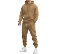 Tuta da uomo 2 pezzi, tuta da uomo in pile con cappuccio, 2 pezzi, felpa con cappuccio e zip calda e pantaloni della completo sportivo, cammello medio
