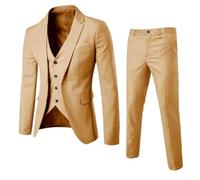 Tuta da uomo, 3 pezzi, slim fit, da uomo, in 3 pezzi, da lavoro, per il tempo libero, elasticizzata, per matrimonio, formale, giacca leggera da uomo, tinta unita, cachi, XXXXL