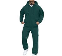 Tuta da uomo a girocollo in 2 pezzi, set da 2 pezzi, con coulisse, felpa con zip e tasche, pantaloni sportivi da viaggio, vestibilità larga, felpa casual e pantaloni da jogging, Verde scuro, S