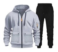 Tuta da uomo a maniche lunghe, felpa con cappuccio e pantaloni della tuta, morbida, casual, comoda, per sport, corsa, jogging, atletica, set da 2 pezzi, Grigio chiaro, L