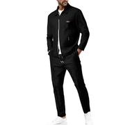 Tuta da uomo a nido d'ape con ricamo Italia Giacche Pantaloni Casual Tuta 2 Pezzi Set Casual Tuta Sportswear Lounge Set Activewear Tute, Nero , L