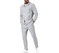 Tuta da uomo a nido d'ape con ricamo Italia Giacche Pantaloni Casual Tuta 2 Pezzi Set Casual Tuta Sportswear Lounge Set Activewear Tute, Grigio, L