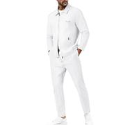 Tuta da uomo a nido d'ape con ricamo Italia Giacche Pantaloni Casual Tuta 2 Pezzi Set Casual Tuta Sportswear Lounge Set Activewear Tute, bianco, L