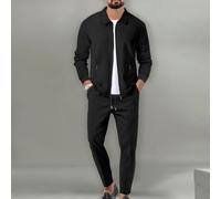 Tuta da uomo a nido d'ape con risvolto e pantaloni, 2 pezzi (nero 3XL)