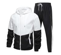 Tuta da uomo alla moda, 2 pezzi, con cerniera intera, casual, sportiva, jogging, palestra, con tasche, set da allenamento leggero con top e pantaloni a maniche lunghe, con cerniera intera, set