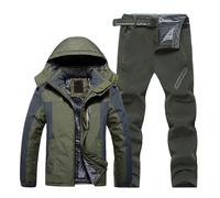 Tuta da uomo antivento e impermeabile, con cerniera, alla moda e calda, con cappuccio, pantaloni da trekking versatili e confortevoli, con tasche multiple, tuta casual per sport, Verde militare