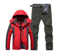 Tuta da uomo antivento e impermeabile, con cerniera, alla moda e calda, con cappuccio, pantaloni da trekking versatili e confortevoli, con tasche multiple, tuta casual per sport, rosso, 5X-Large