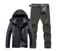 Tuta da uomo antivento e impermeabile, con cerniera, alla moda e calda, con cappuccio, pantaloni da trekking versatili e confortevoli, con tasche multiple, tuta casual per sport, Le Noir, 5X-Large