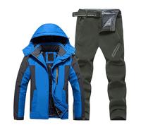 Tuta da uomo antivento e impermeabile, con cerniera, alla moda e calda, con cappuccio, pantaloni da trekking versatili e confortevoli, con tasche multiple, tuta casual per sport, blu, 8X-Large