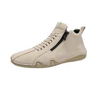 Tuta da uomo casual cucito a mano cerniera laterale scarpe basse alte foderate calde antiscivolo per guida elegante stivali chukka uomo scarpe bianche, cachi, 40 EU