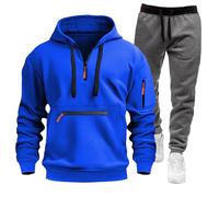 Tuta da uomo con cappuccio e pantaloni della tuta a maniche lunghe con zip a un quarto, set da palestra e jogging, felpa con cappuccio, comodo, caldo ed elegante, set per abbigliamento casual