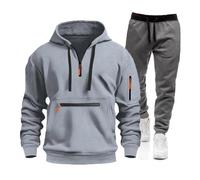 Tuta da uomo con cappuccio e pantaloni della tuta a maniche lunghe con zip a un quarto, set da palestra e jogging, felpa con cappuccio, comodo, caldo ed elegante, set per abbigliamento casual