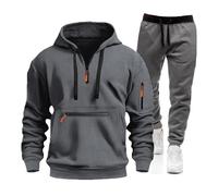 Tuta da uomo con cappuccio e pantaloni della tuta a maniche lunghe con zip a un quarto, set da palestra e jogging, felpa con cappuccio, comodo, caldo ed elegante, set per abbigliamento casual