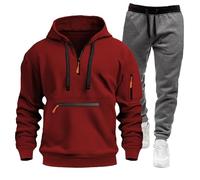 Tuta da uomo con cappuccio e pantaloni della tuta a maniche lunghe con zip a un quarto, set da palestra e jogging, felpa con cappuccio, comodo, caldo ed elegante, set per abbigliamento casual