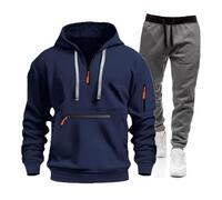 Tuta da uomo con cappuccio e pantaloni della tuta a maniche lunghe con zip a un quarto, set da palestra e jogging, felpa con cappuccio, comodo, caldo ed elegante, set per abbigliamento casual