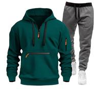 Tuta da uomo con cappuccio e pantaloni della tuta a maniche lunghe con zip a un quarto, set da palestra e jogging, felpa con cappuccio, comodo, caldo ed elegante, set per abbigliamento casual