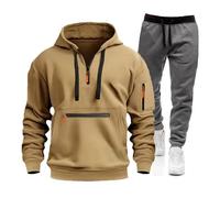 Tuta da uomo con cappuccio e pantaloni della tuta a maniche lunghe con zip a un quarto, set da palestra e jogging, felpa con cappuccio, comodo, caldo ed elegante, set per abbigliamento casual