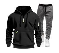 Tuta da uomo con cappuccio e pantaloni della tuta a maniche lunghe con zip a un quarto, set da palestra e jogging, felpa con cappuccio, comodo, caldo ed elegante, set per abbigliamento casual