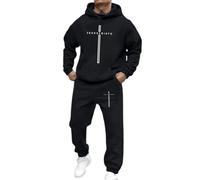 Tuta da uomo con cappuccio e stampa di lettere, set versatile top e pantaloni per abbigliamento casual e stratificazione stagionale, con una pratica silhouette quotidiana, per primavera, autunno e