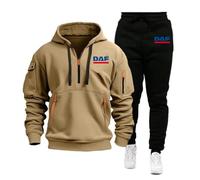 Tuta da Uomo con Cappuccio for DAF, 2 Pezzi, Felpe con Cappuccio in Pile Invernale, Tuta da Ginnastica, Set con Maniche Lunghe, Tuta con Cappuccio e Cerniera(F,3XL)