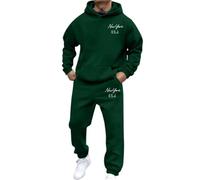 Tuta da uomo con cappuccio, stampa grafica, stampa lettera, maniche lunghe, coordinata, due pezzi, per uso quotidiano, viaggi e tempo libero, con una pratica silhouette quotidiana, Verde scuro, XXL